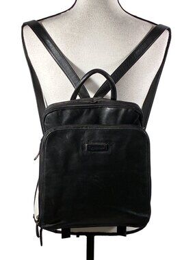 Tignanello Black Leather Backpack Multiple Compartments & Adjustable Straps coll